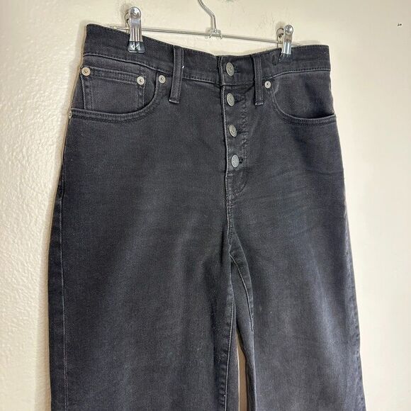 Madewell Wide Leg Crop Jeans Size 26 Black Denim Button Front High Rise J7952 - Picture 4 of 11